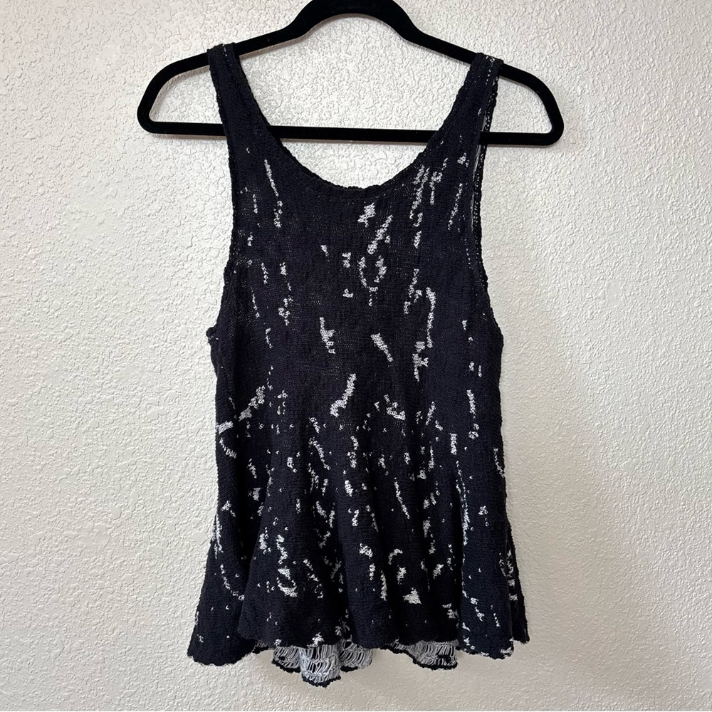 Free People Black & White Knit Scoop Neck Sleeveless Peplum Top Small